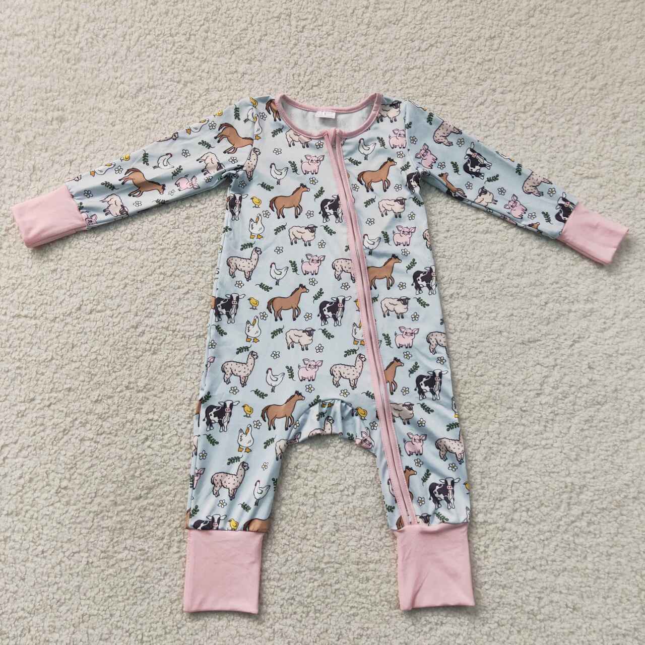 Farm animal infant girls long sleeve romper