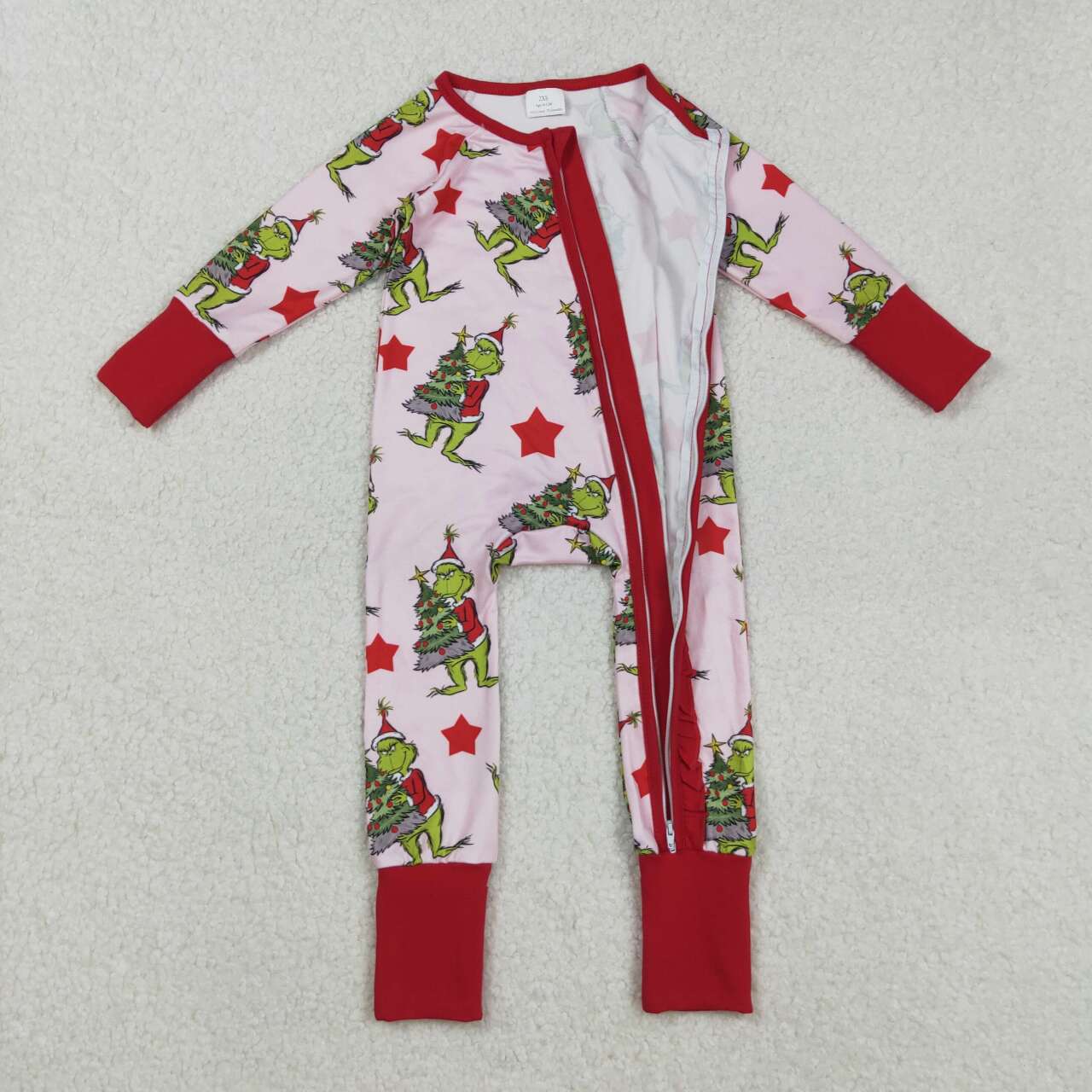 Christmas tree green face design kids long sleeve romper