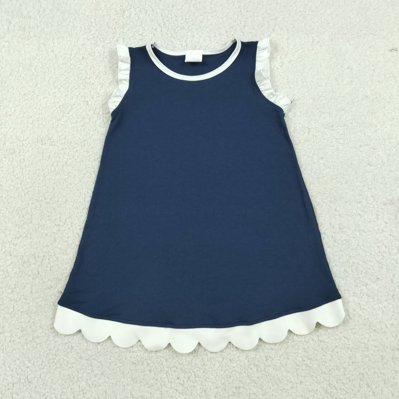 Navy color white ruffle girls summer dress