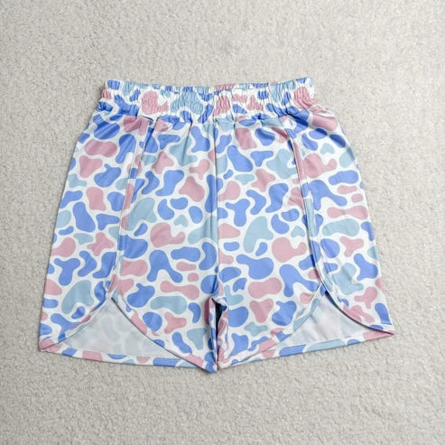 Mommy and me blue pink camo print summer shorts