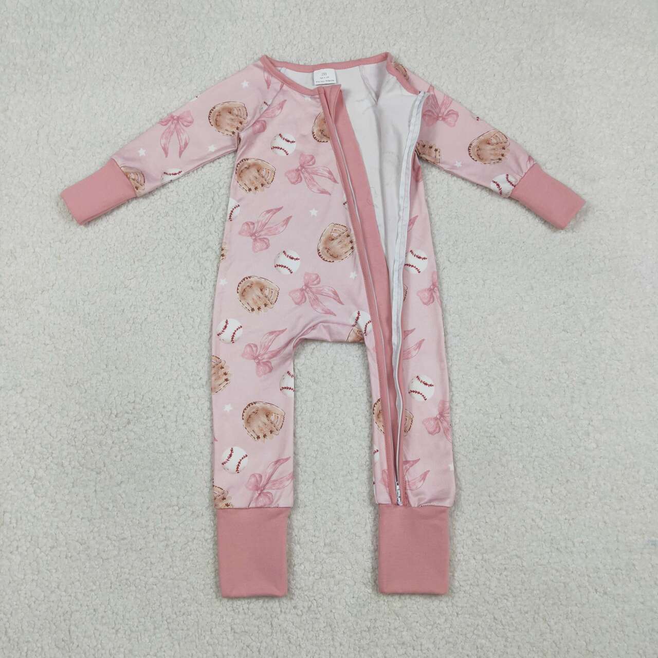 Baseball baby long sleeve zip romper