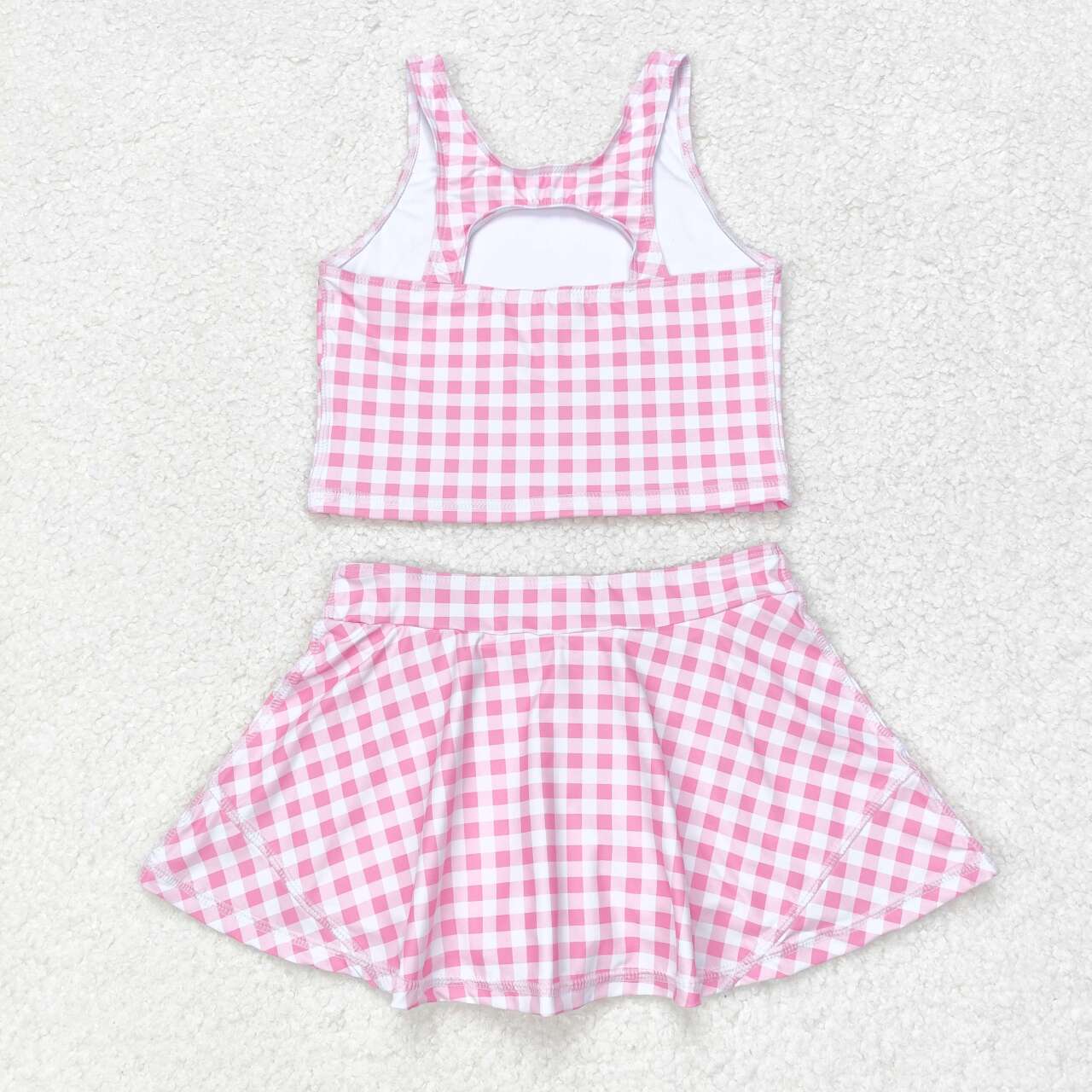 pink gingham girls summer skirt outfit