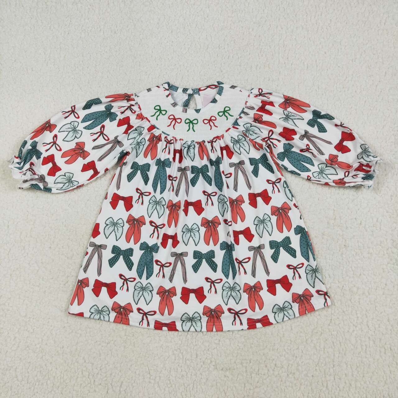 Toddle girls Christmas red green bow smocked dress