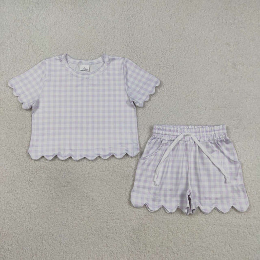 Lavender plaid color toddle baby girls summer outfit