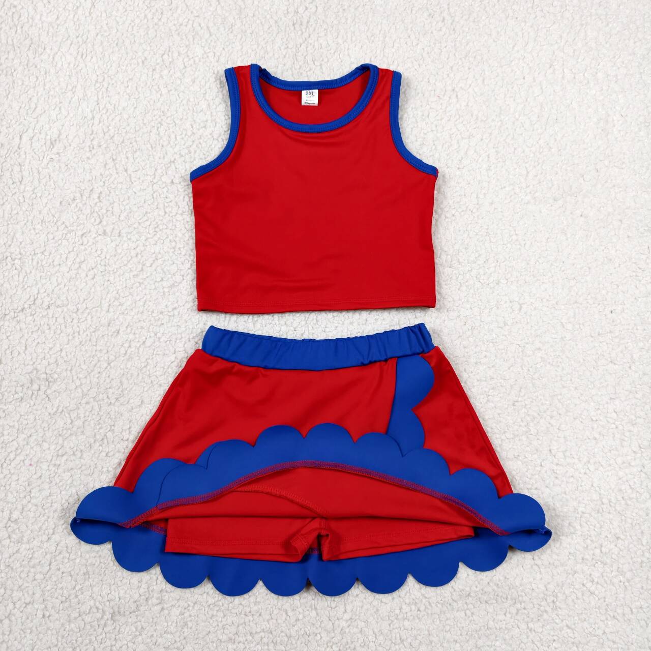 Girls summer red yoga tank top matching skorts outfit