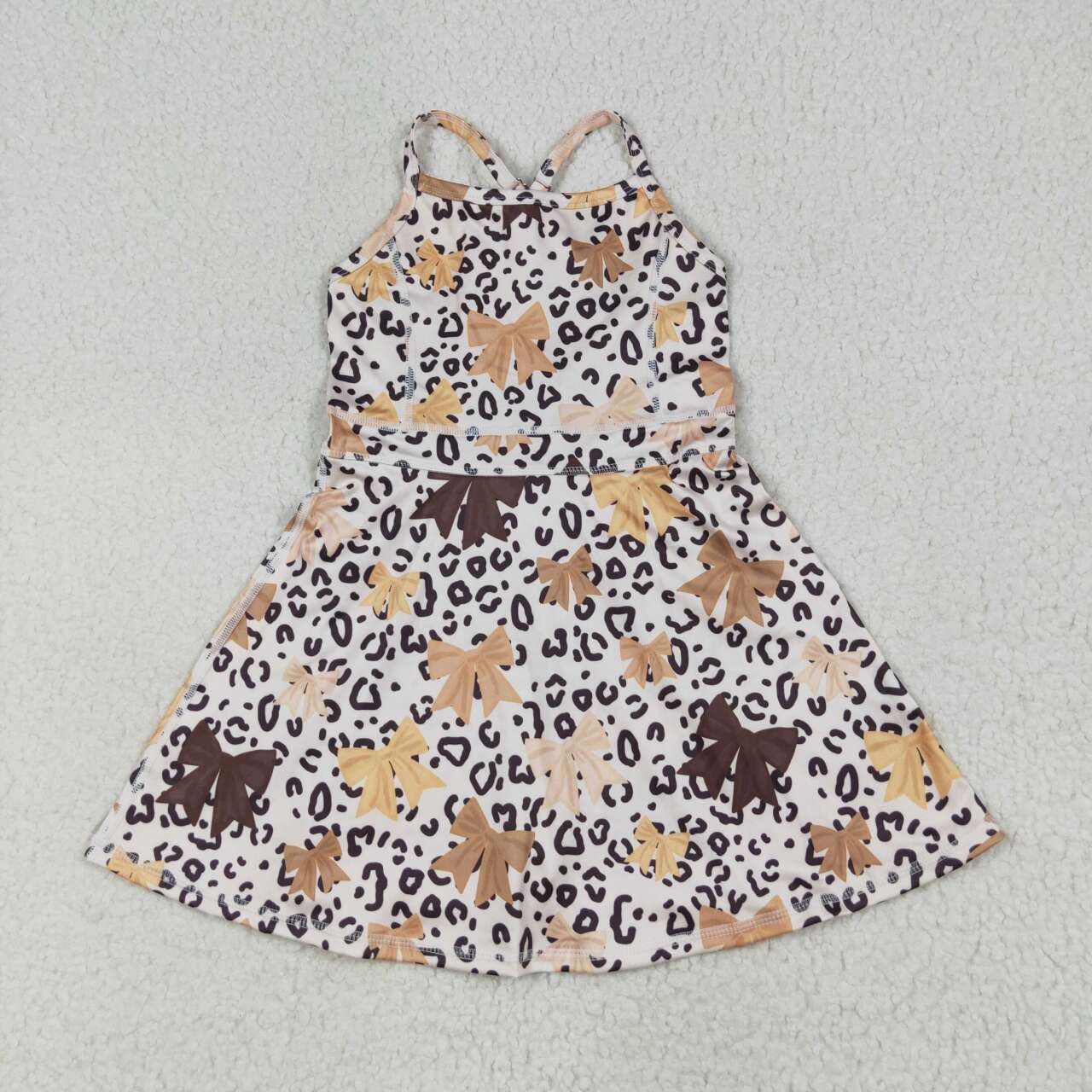 Baby girls brown bow leopard active wear athletic summer yoga  dress