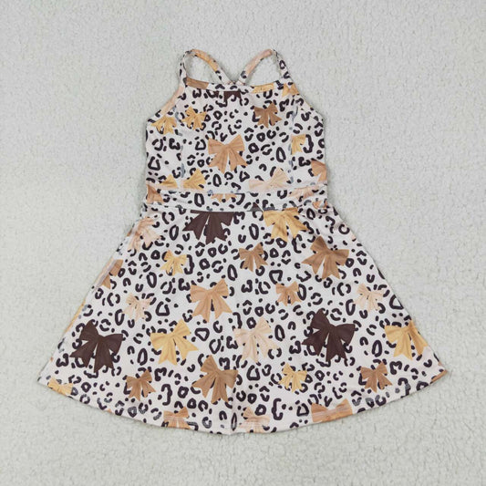 Baby girls brown bow leopard active wear athletic summer yoga  dress