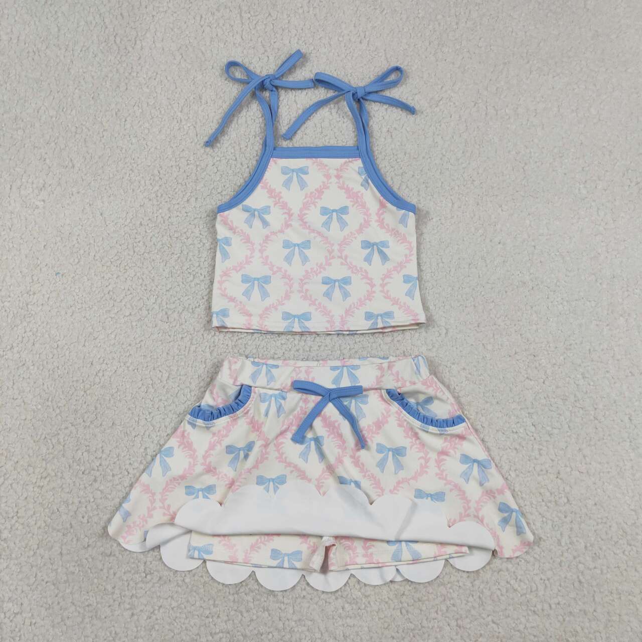 Blue bow tank top matching skirts girls yoga outfit