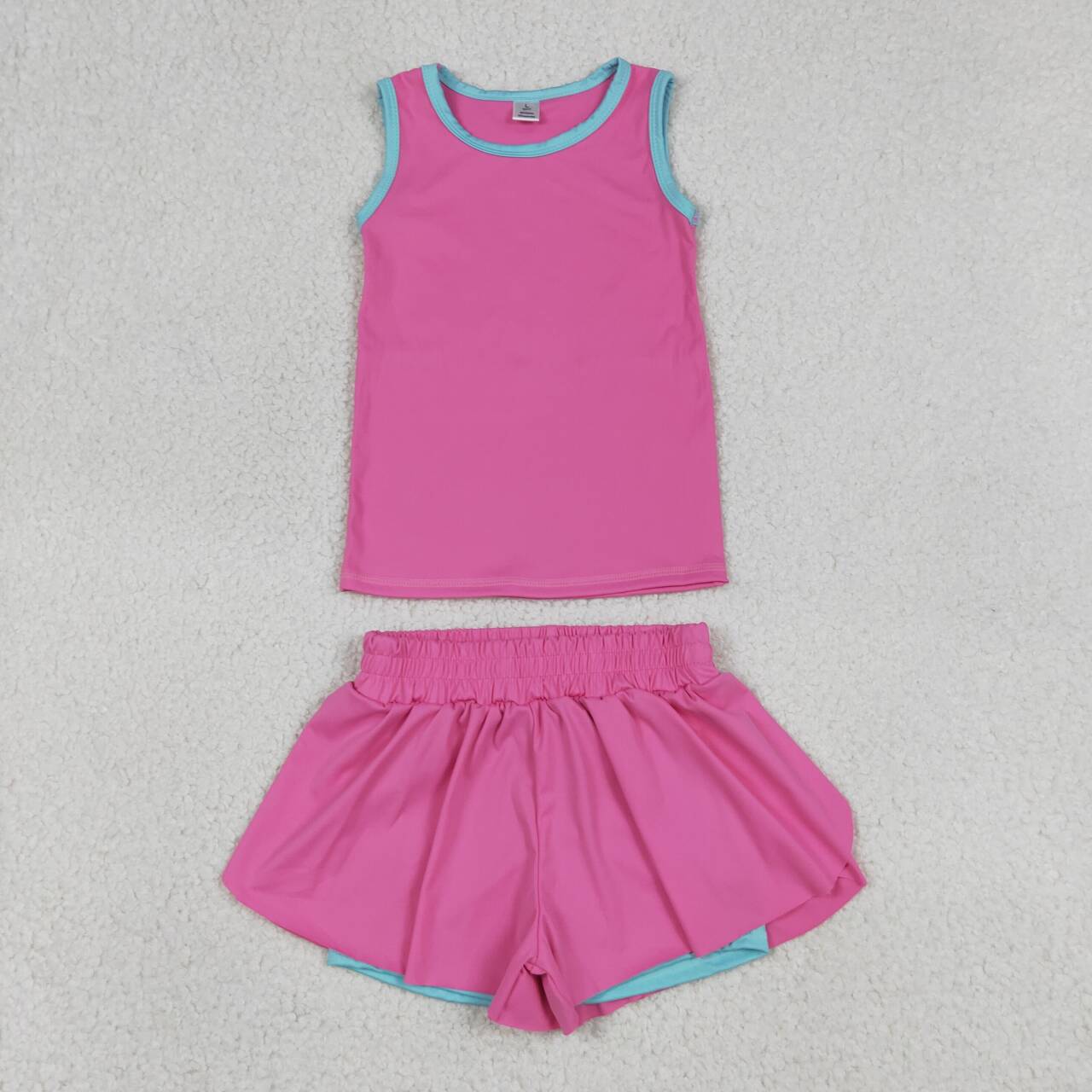Hot pink yoga top matching shorts girls summer outfit