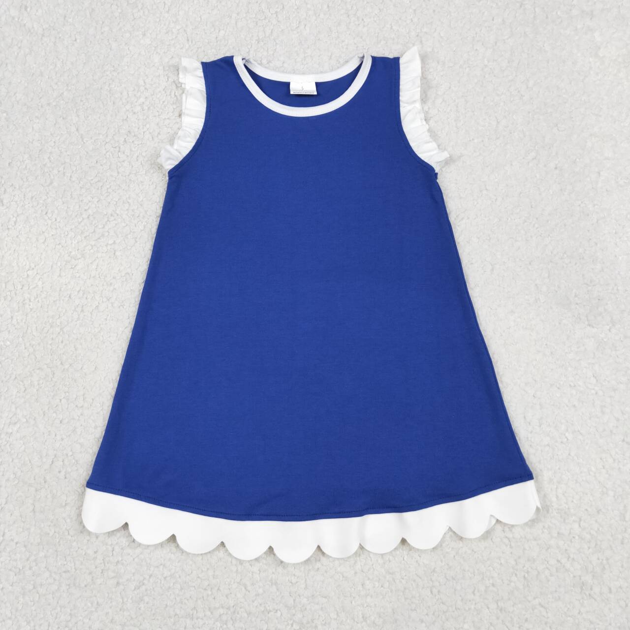 Navy color white ruffle girls summer dress