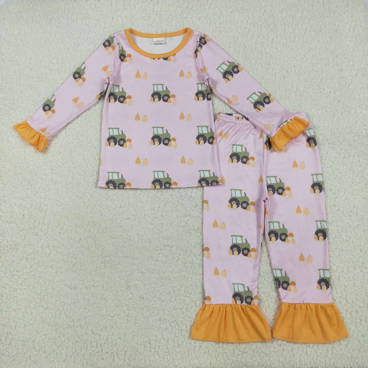 Fall pumpkin tractor girls long sleeve pajama set clothes
