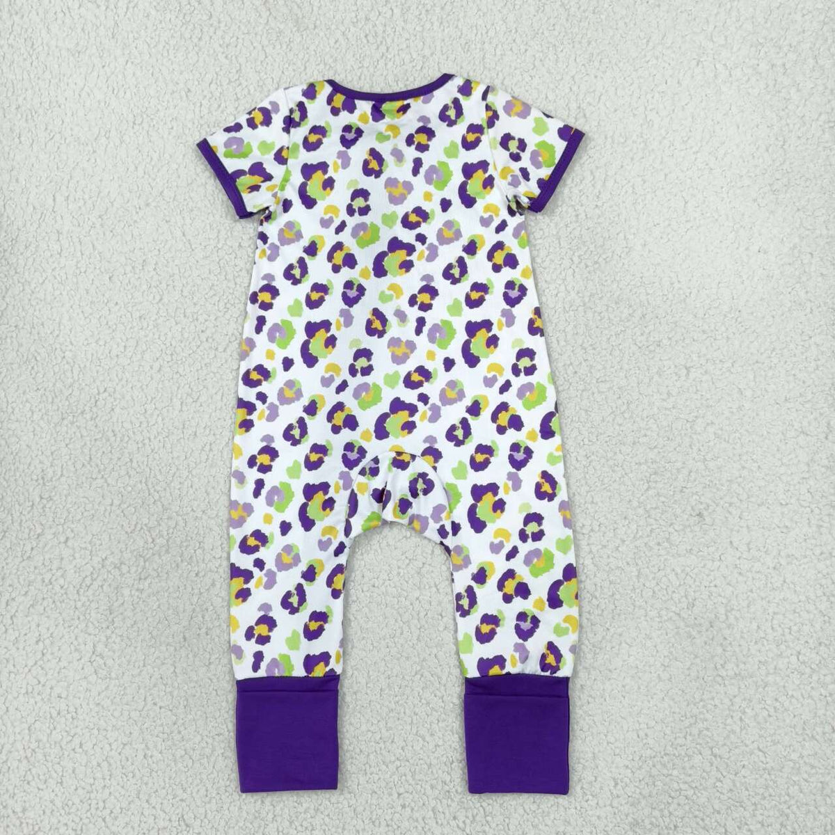 Mardi gras leopard print toddle baby girls short sleeve romper