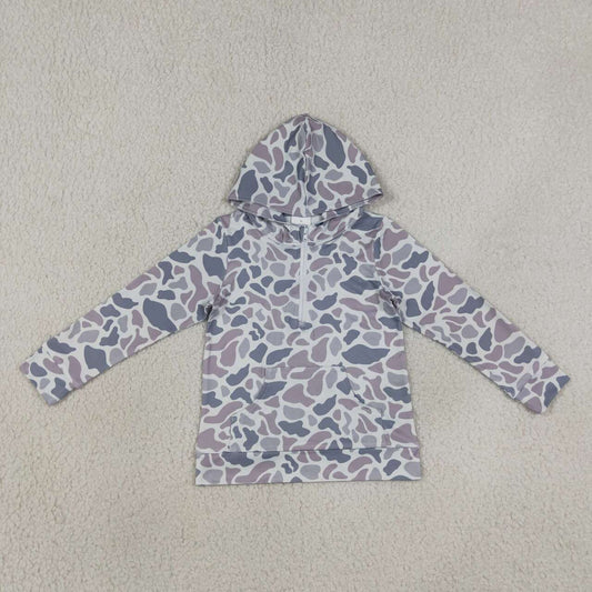 Grey camo print kids boy long sleeve  hoodie top