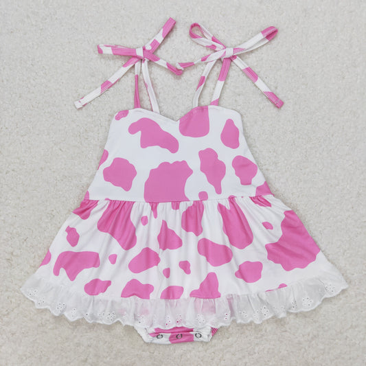 pink cowhide toddle girls summer romper