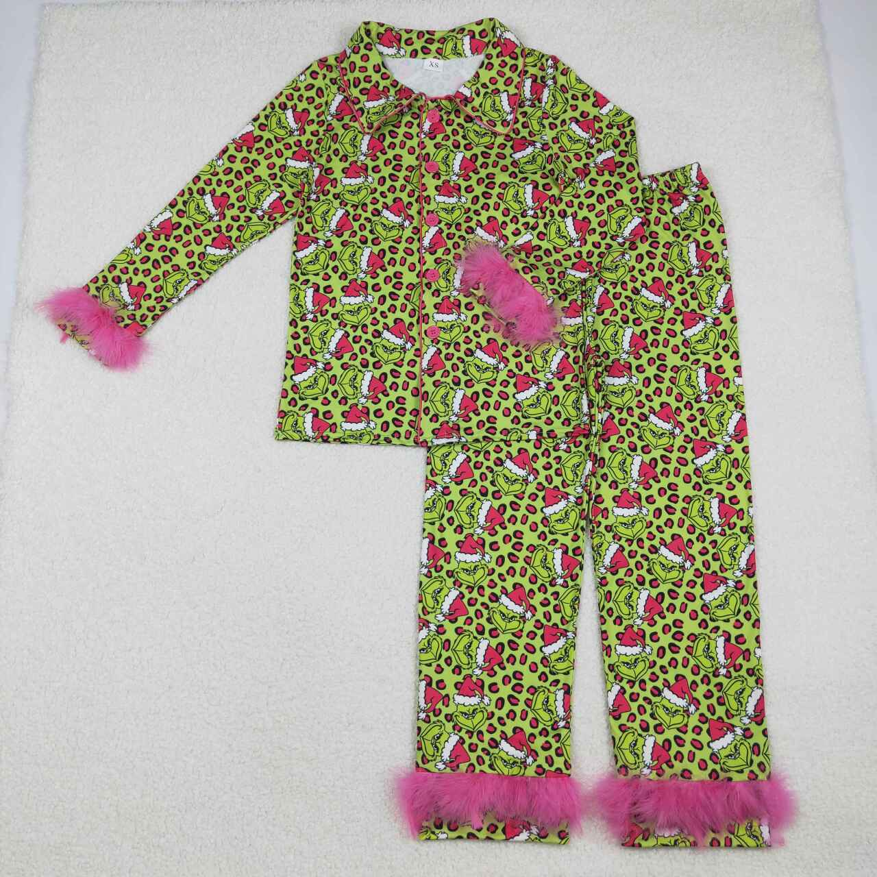 Adult women Christmas green face long sleeve pajama set