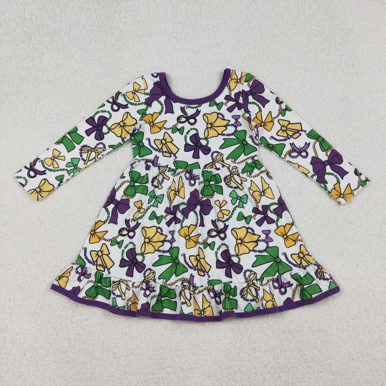 Mardi Gras long sleeve bow design holiday dress
