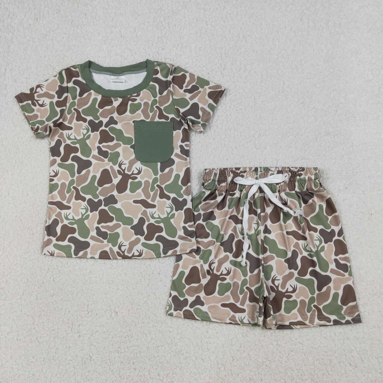 Deer camo top matching shorts boy summer outfit