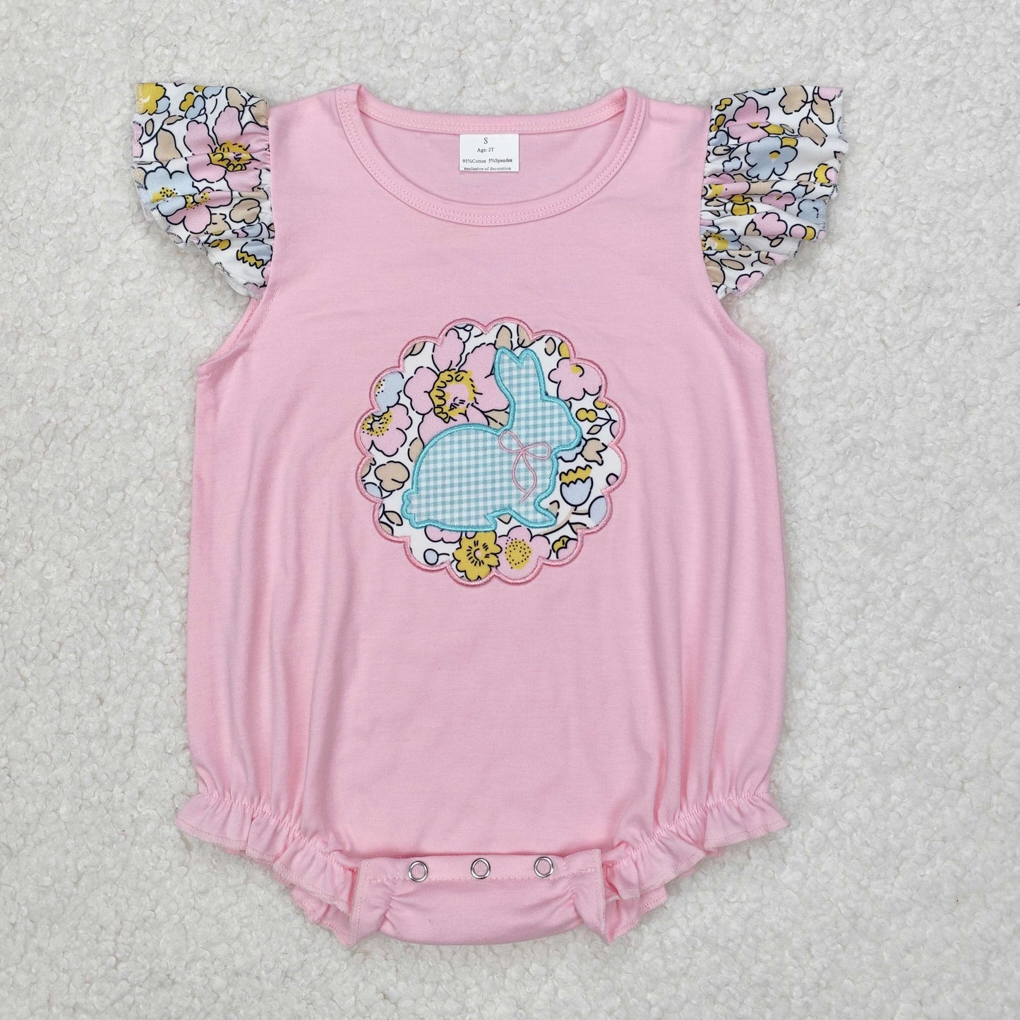 Toddle baby girl embroidery Easter bunny floral romper