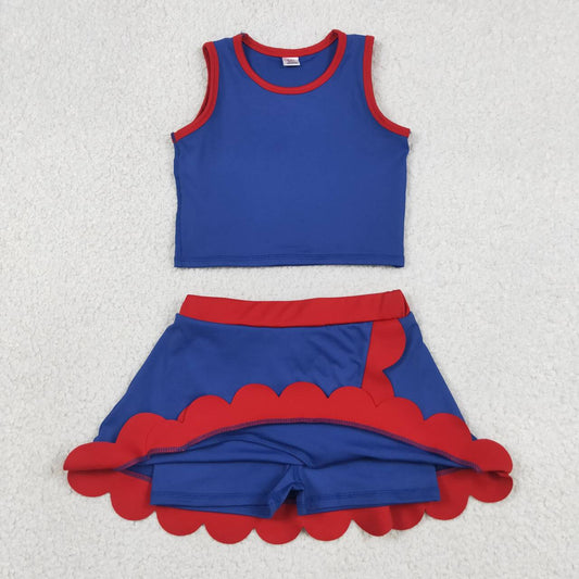 Girls summer navy yoga tank top matching skorts outfit
