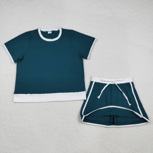 Adult women dark green color short sleeve yoga outfit
