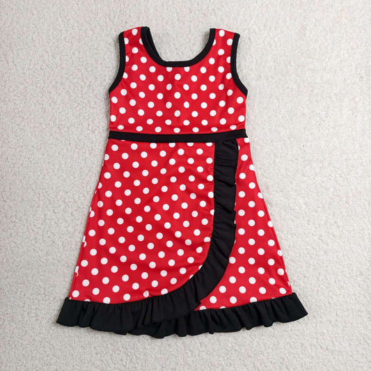 Red polka dots color girls summer yoga dress
