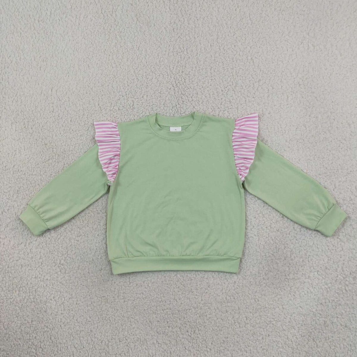 Pea green color girls long sleeve spring fall top