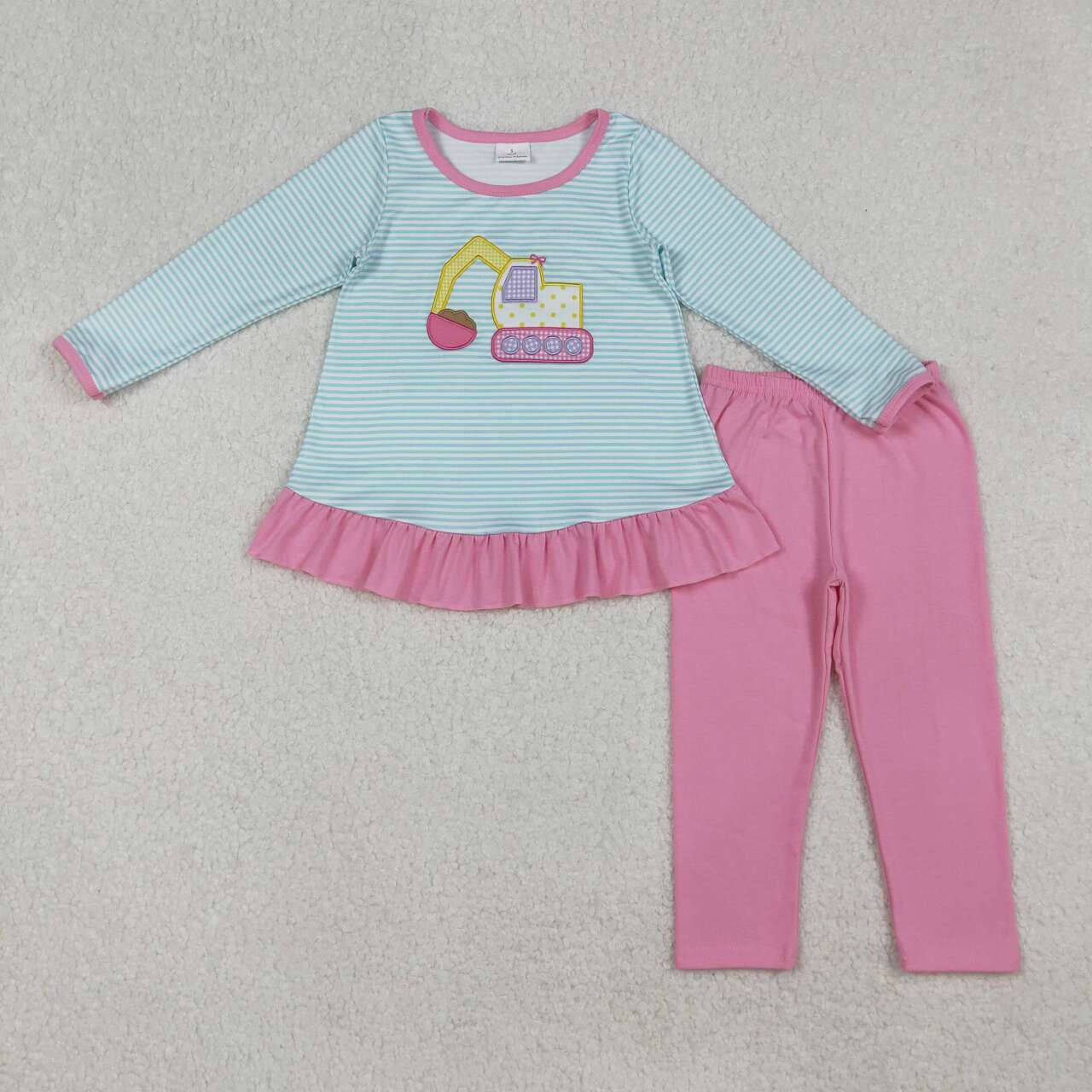 Girls embroidery construction design long sleeve outfit