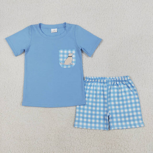 Baby boy dog pocket top blue shorts outfit