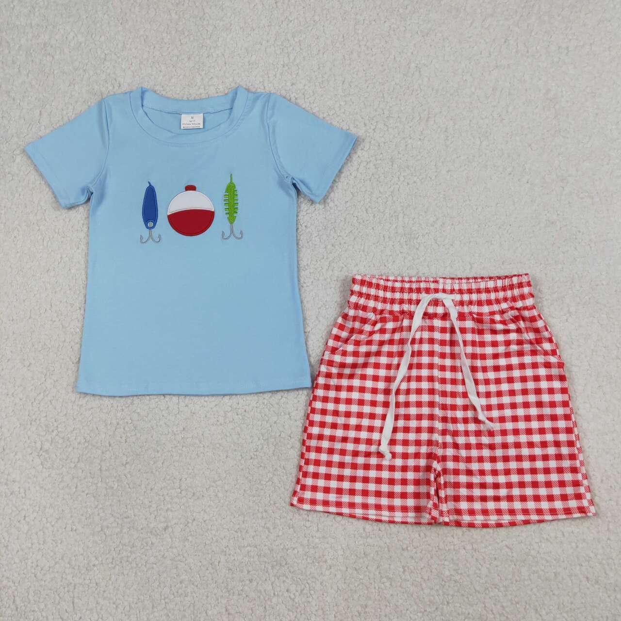 Embroidery Fishing top matching shorts boys summer outfit