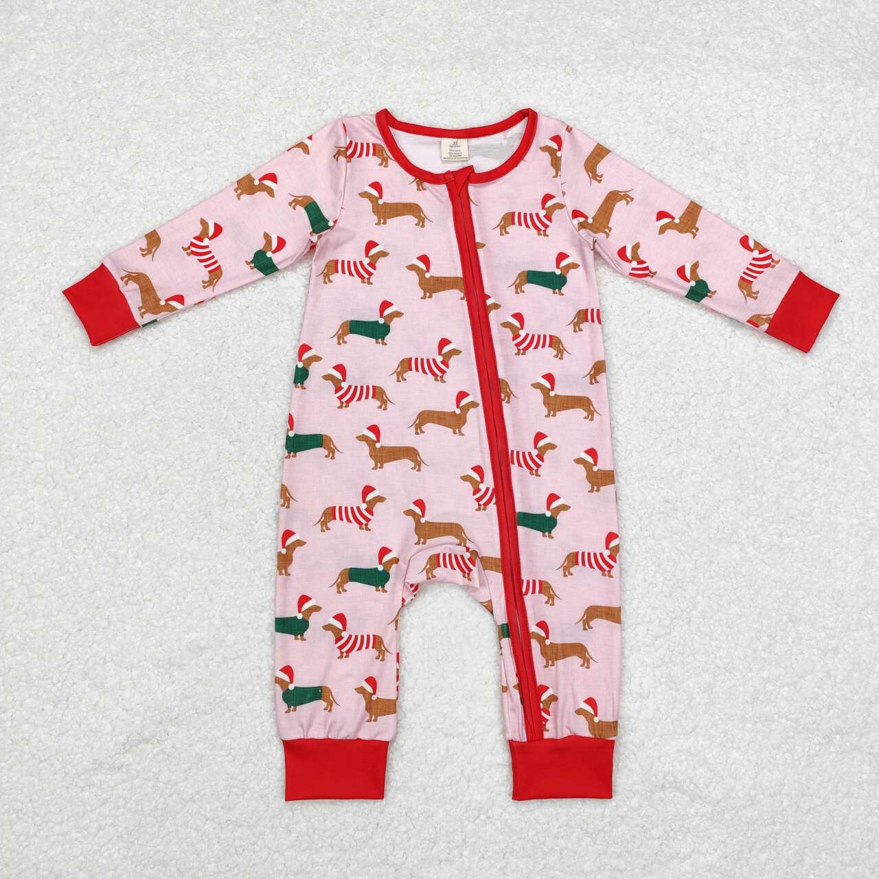 infant baby girls christmas dog long sleeve bamboo zip romper