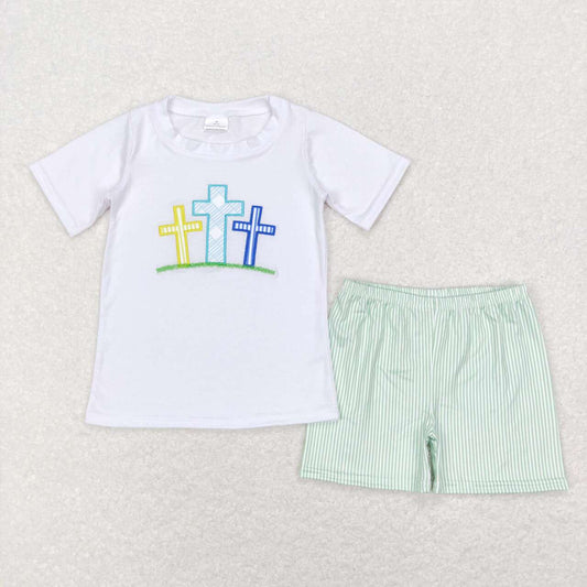 Easter cross  baby boy short sleeve outfit