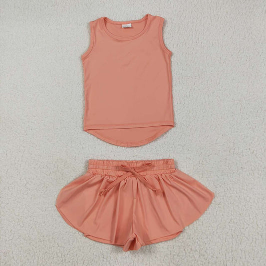 Baby girls orange color yoga active wear two pieces outfit