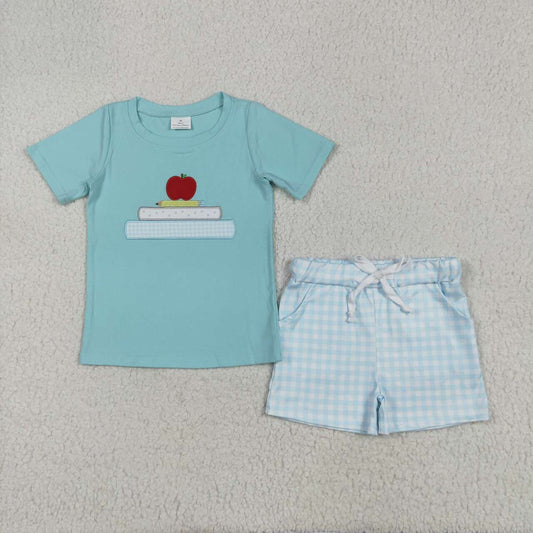Toddle baby boy embroidery books pencil apple design outfit