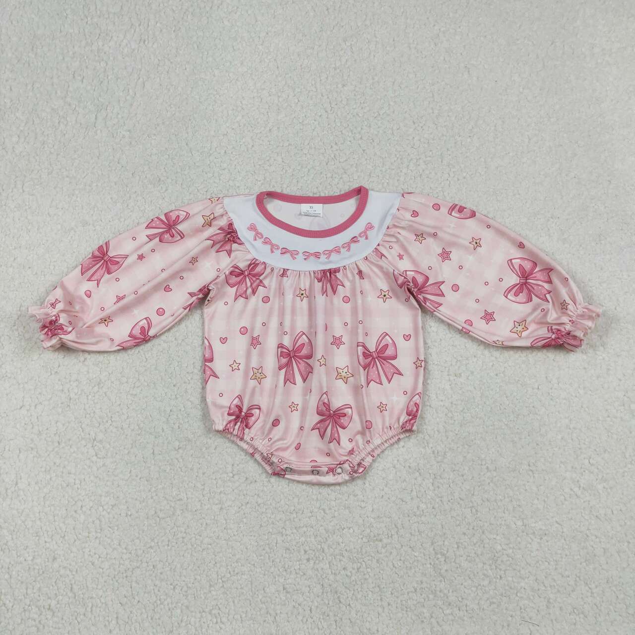 Toddle baby girl embroidery pink bow romper