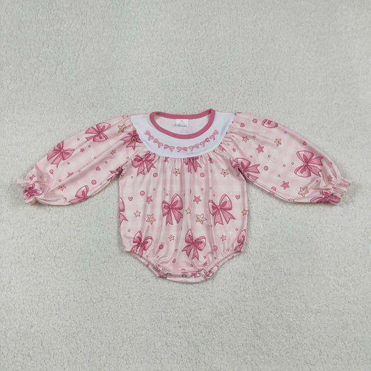 Toddle baby girl embroidery pink bow romper