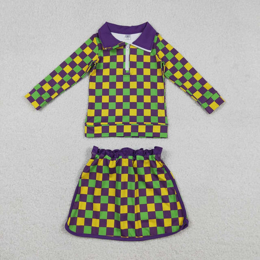 Mardi Gras yoga top matching shorts girls long sleeve outfit