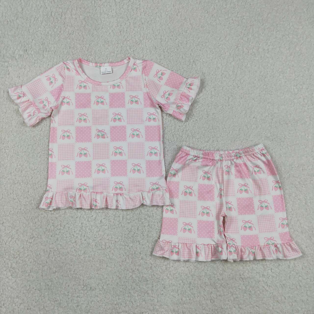Strawberry short sleeve top matching shorts girls summer outfit