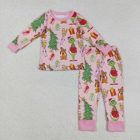Christmas green face girls long sleeve matching outfit