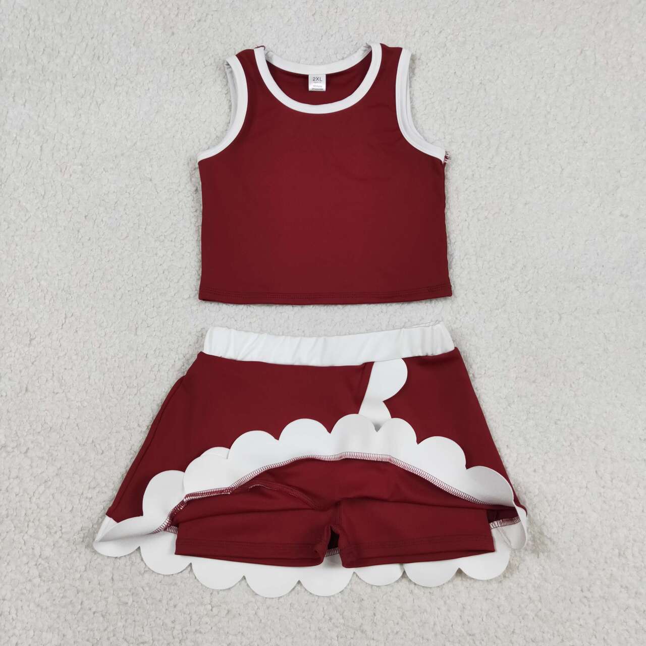 Wine red yoga top matching skorts girls summer outfit