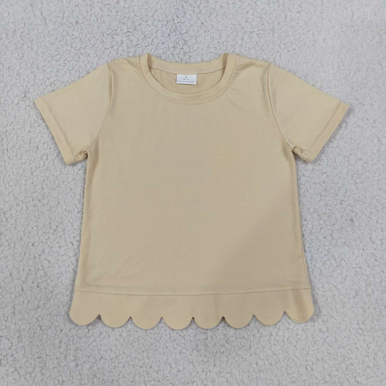 Cream color kids girls short sleeve scalloped cotton top preorder