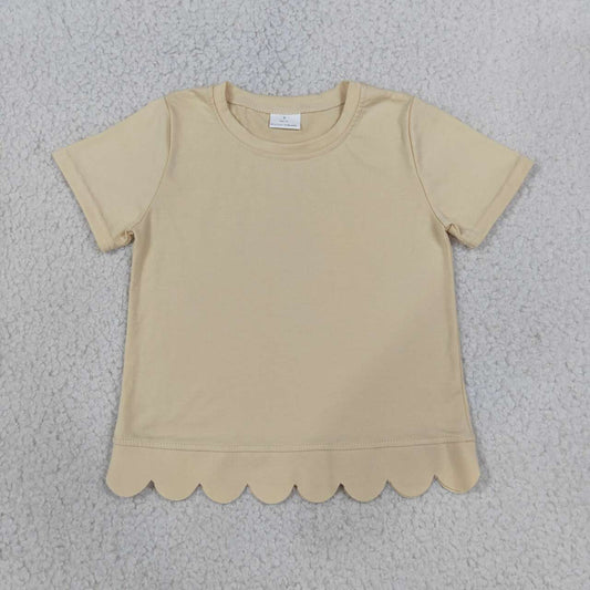 Cream color kids girls short sleeve scalloped cotton top preorder