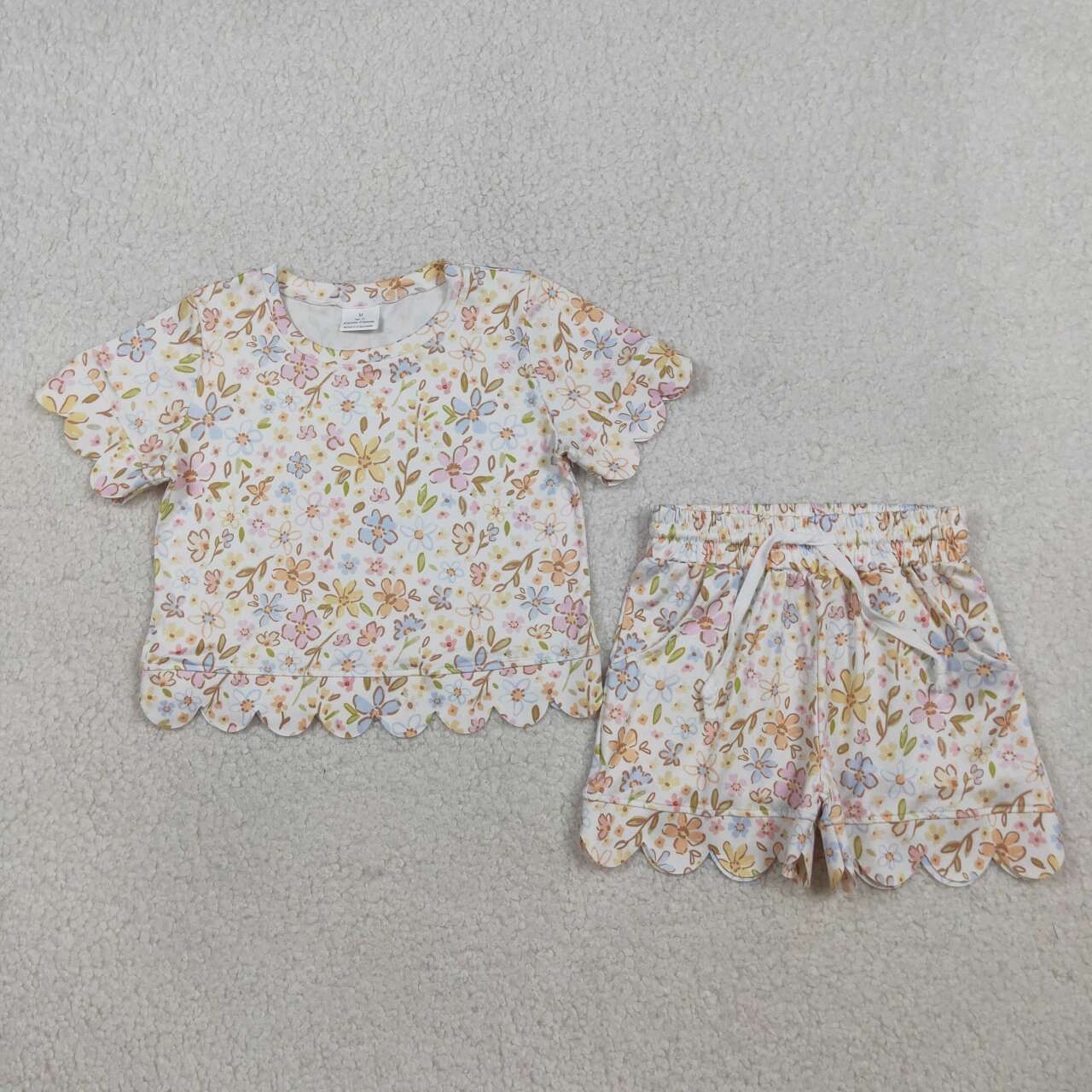 Blue pink Flowers design baby girl summer outfit