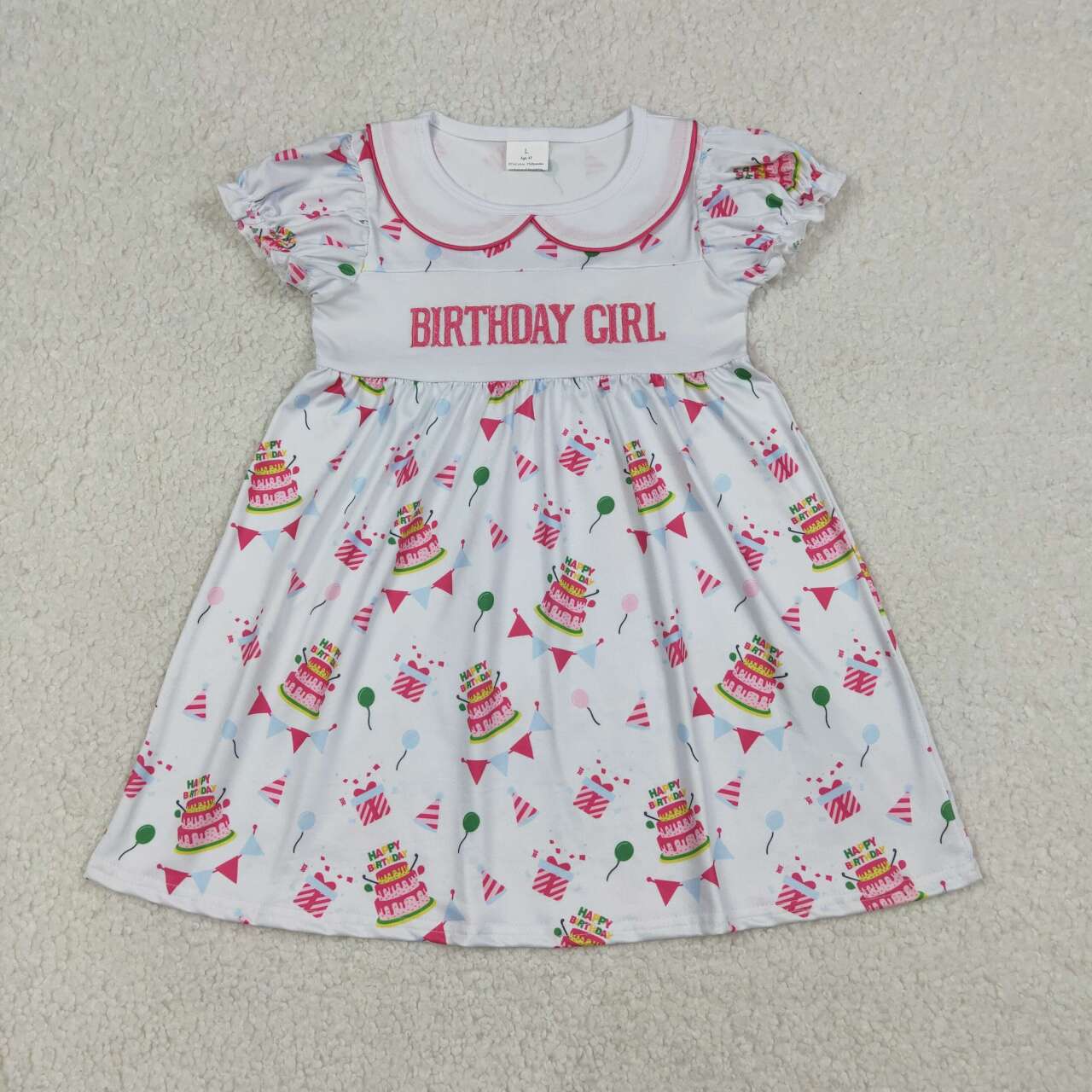 Embroidery Birthday girl design baby long sleeve dress
