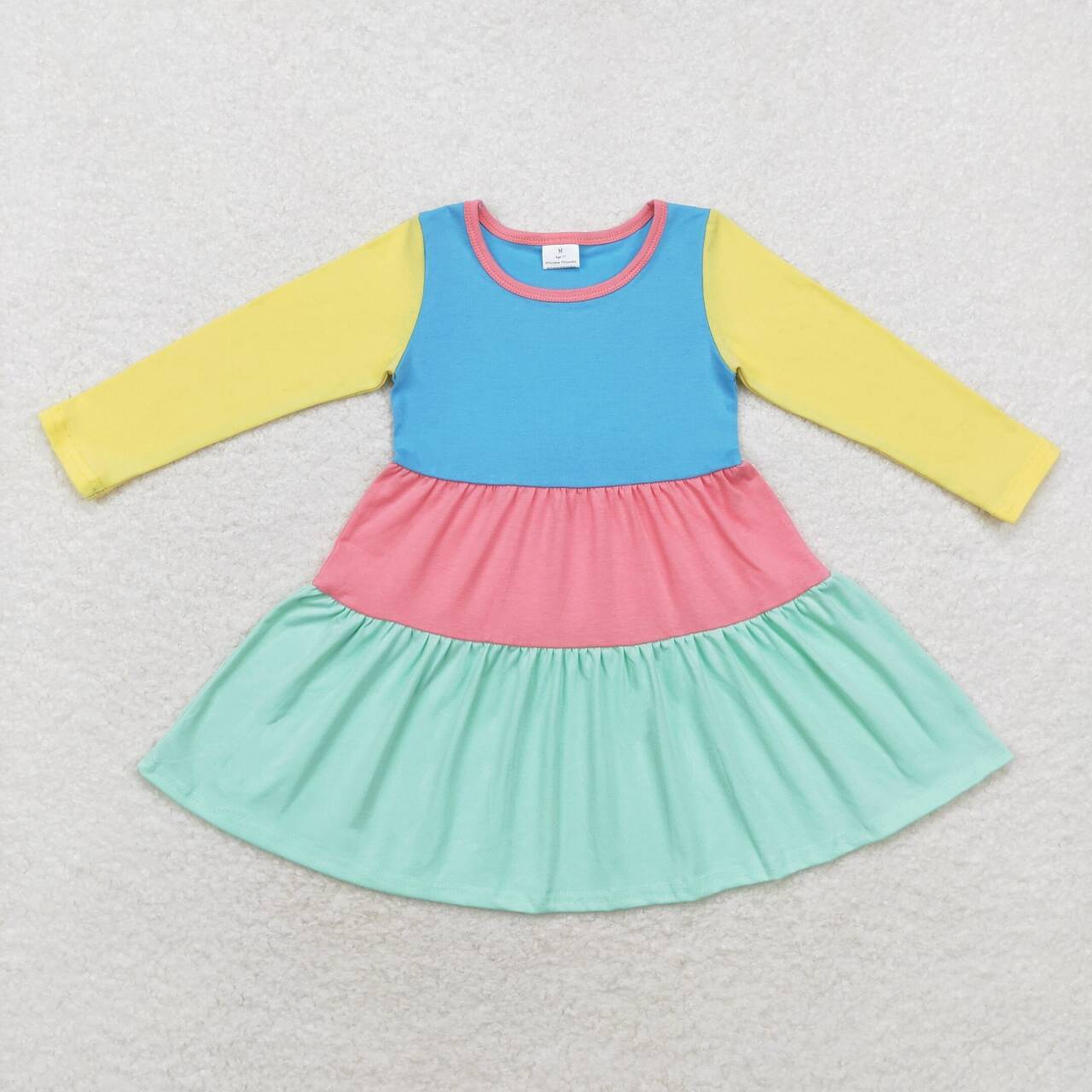 toddle baby girl coral blue yellow long sleeve boutique dress