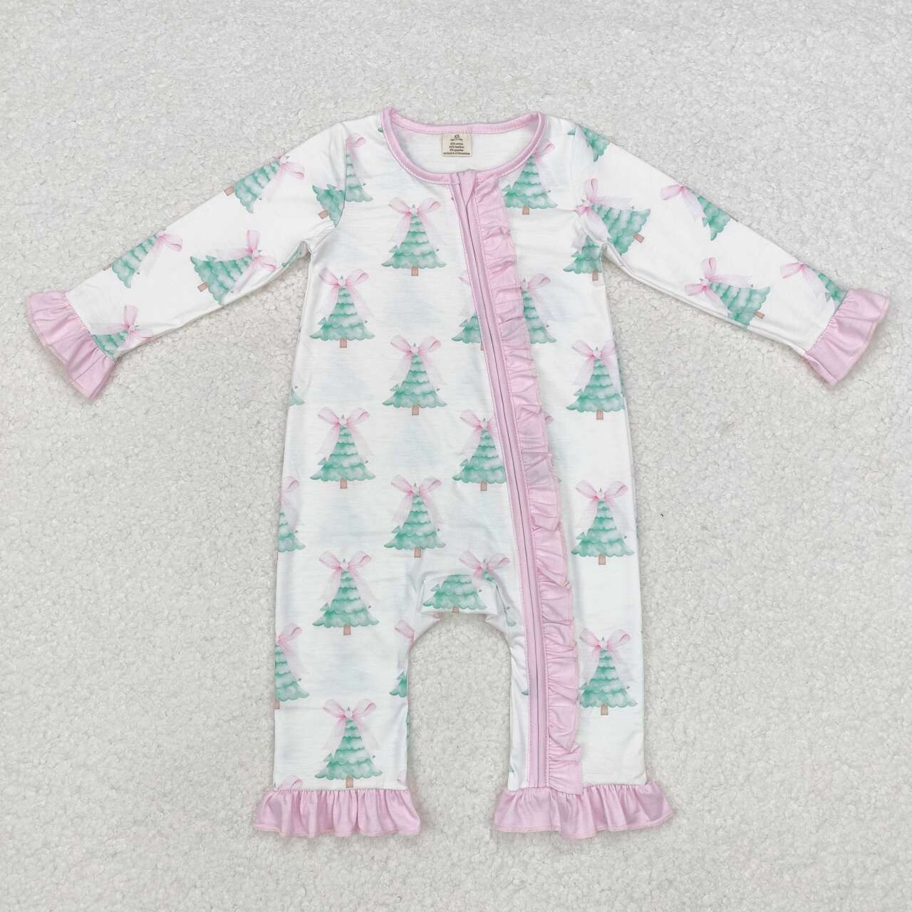 baby girl Christmas tree bamboo zip romper