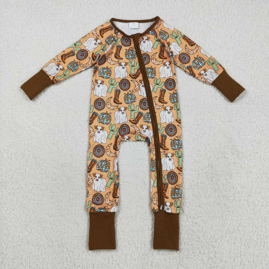 Western cow kids long sleeve romper