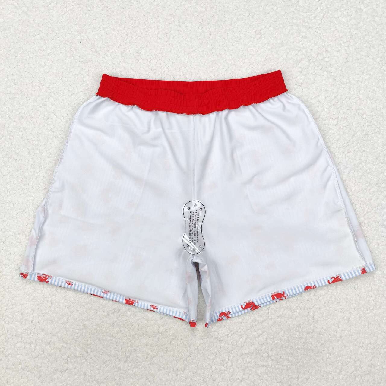 Adult man blue stripes crab print summer swim trunks