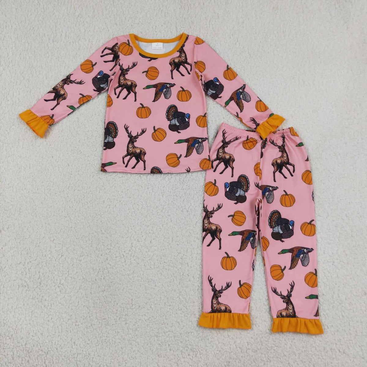 Deer duck pumpkins long sleeve girls fall season outfit
