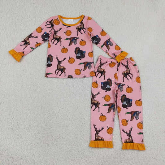 Deer duck pumpkins long sleeve girls fall season outfit
