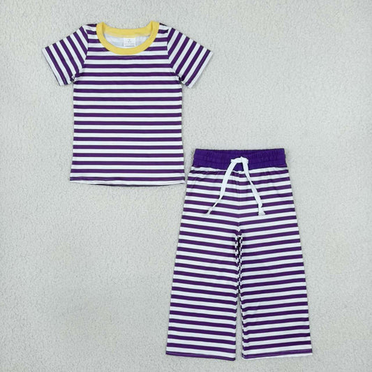 Purple stripes short sleeve top matching pans girls outfit
